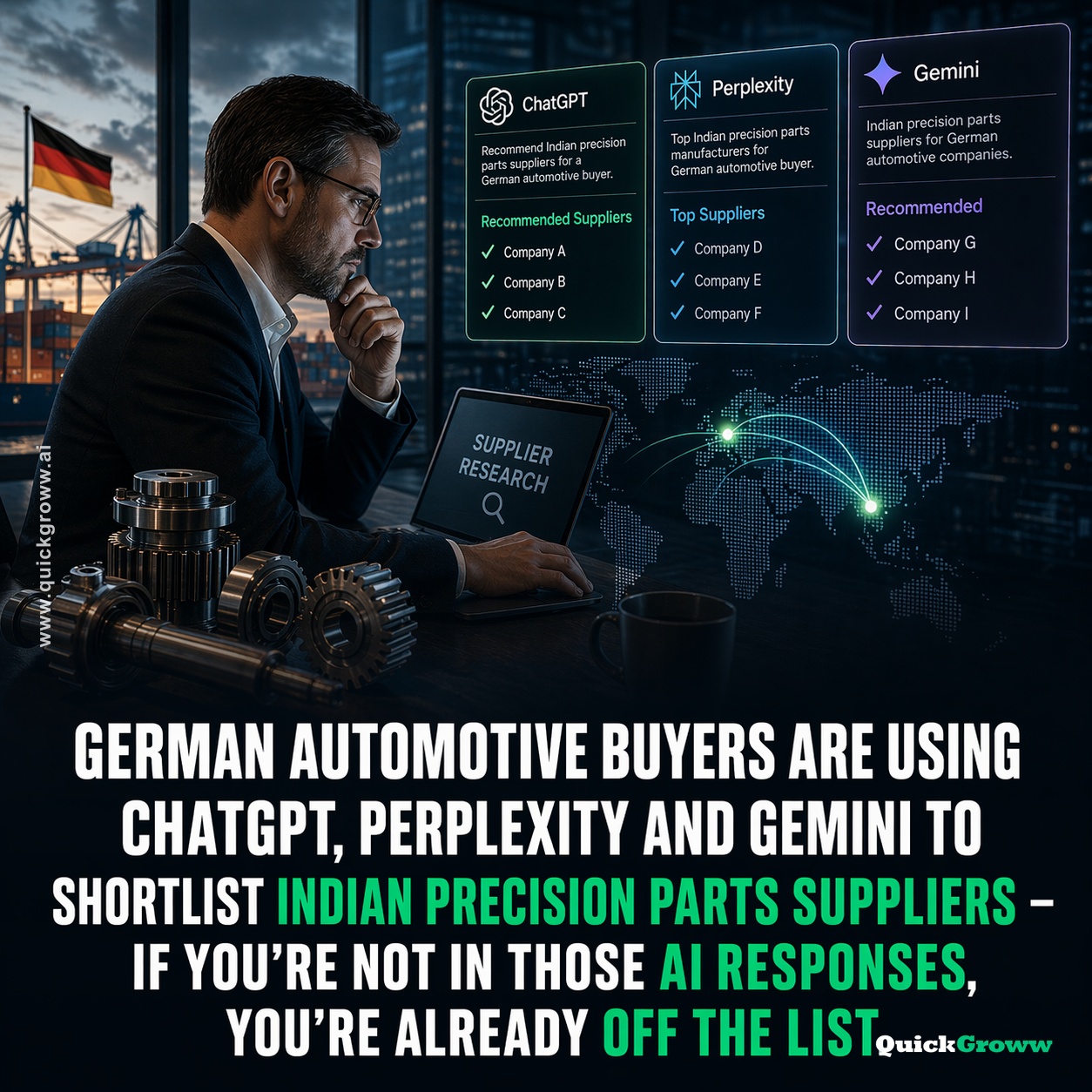 I asked ChatGPT to recommend Indian precision parts suppliers to a German automotive buyer yesterday. | QuickGroww — AI Visibility for B2B Exporters | quickgroww.ai