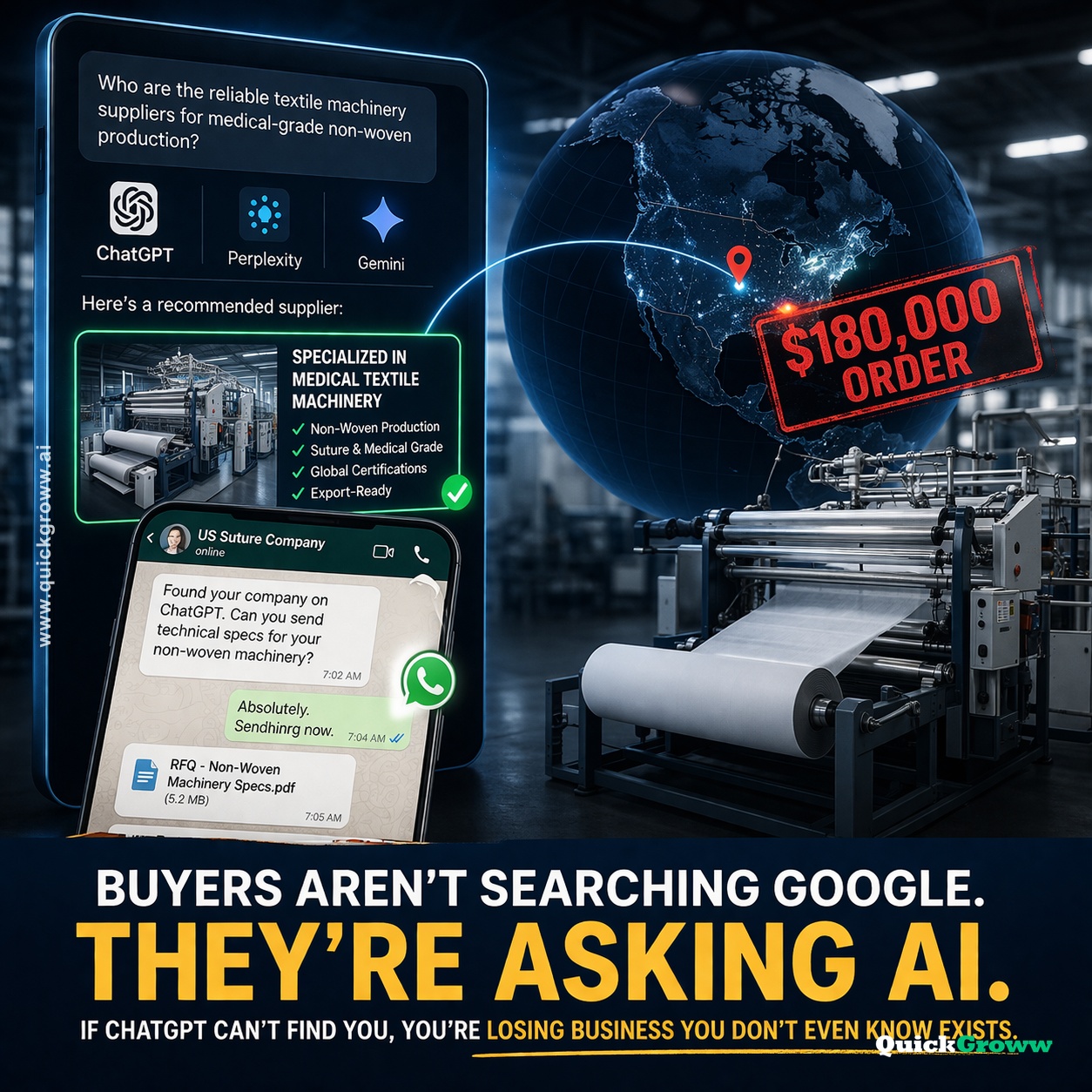 I typed 'maquinaria para cuerdas agrícolas' into ChatGPT yesterday. | QuickGroww — AI Visibility for B2B Exporters | quickgroww.ai