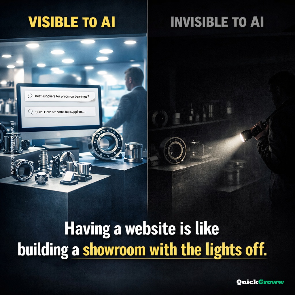 87% of industrial websites are invisible to ChatGPT, Perplexity, and Gemini despite having quality content. | QuickGroww — AI Visibility for B2B Exporters | quickgroww.ai