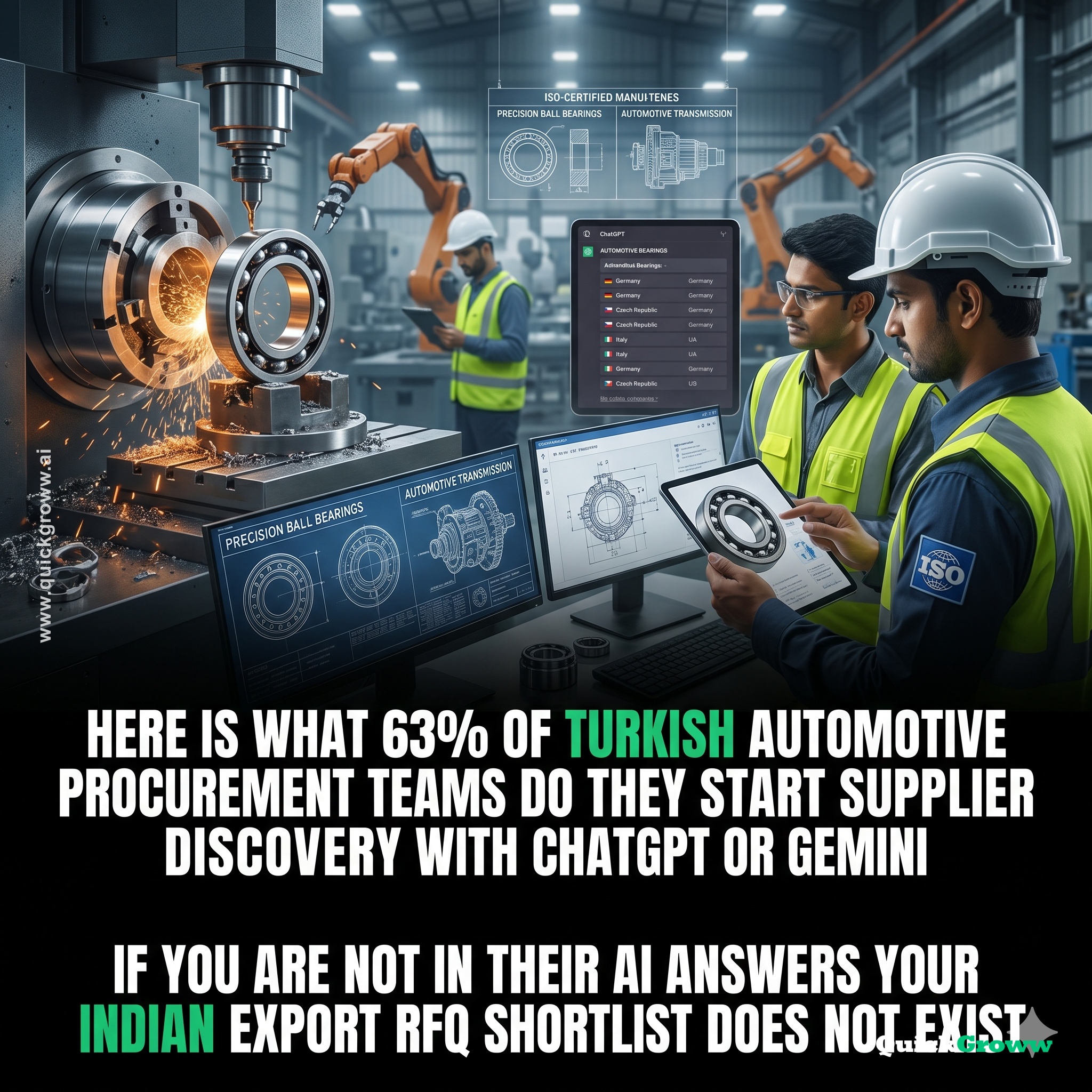 I tested ChatGPT with a query any Turkish automotive buyer might ask: 'precision ball bearing suppliers for automotive transmission systems' | QuickGroww — AI Visibility for B2B Exporters | quickgroww.ai