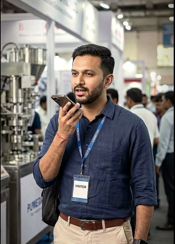Potlee for Visitors: a visitor saves a voice note at an expo stall