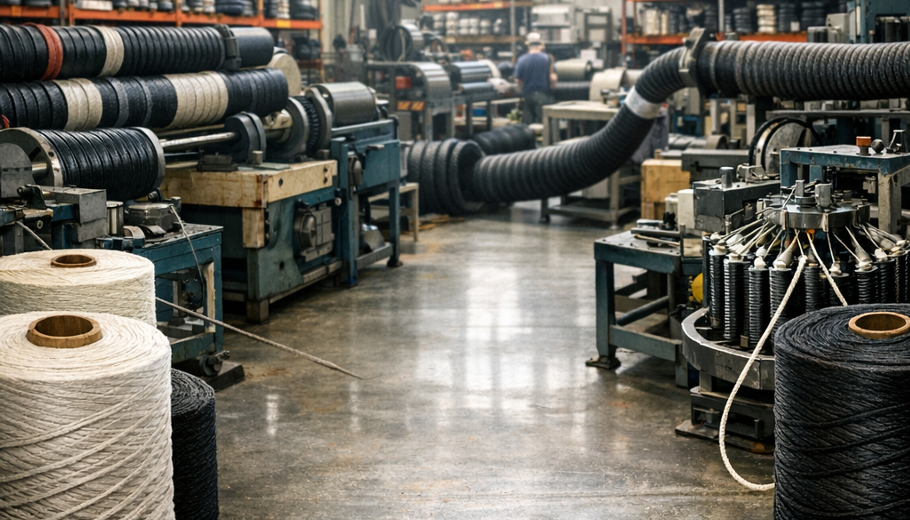 MEERA Ring Twisters deliver precision twisting for conveyor belt fabrics, hose reinforcement, and hydraulic hose applications in rubber industries. (also known as ring twister machine)