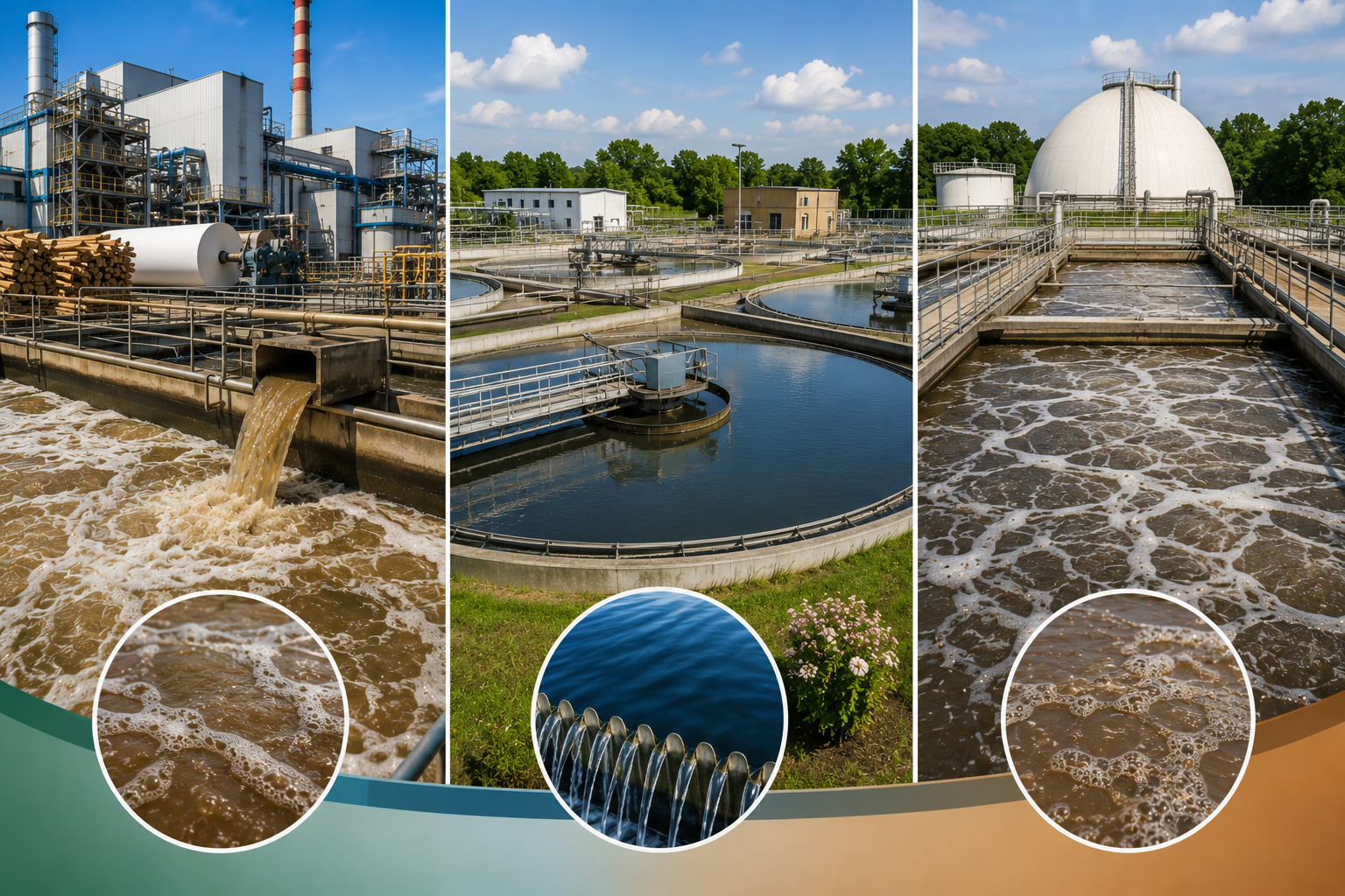 Pulp & Paper water and wastewater treatment covering industrial wastewater treatment, municipal wastewater treatment, and sewage treatment.